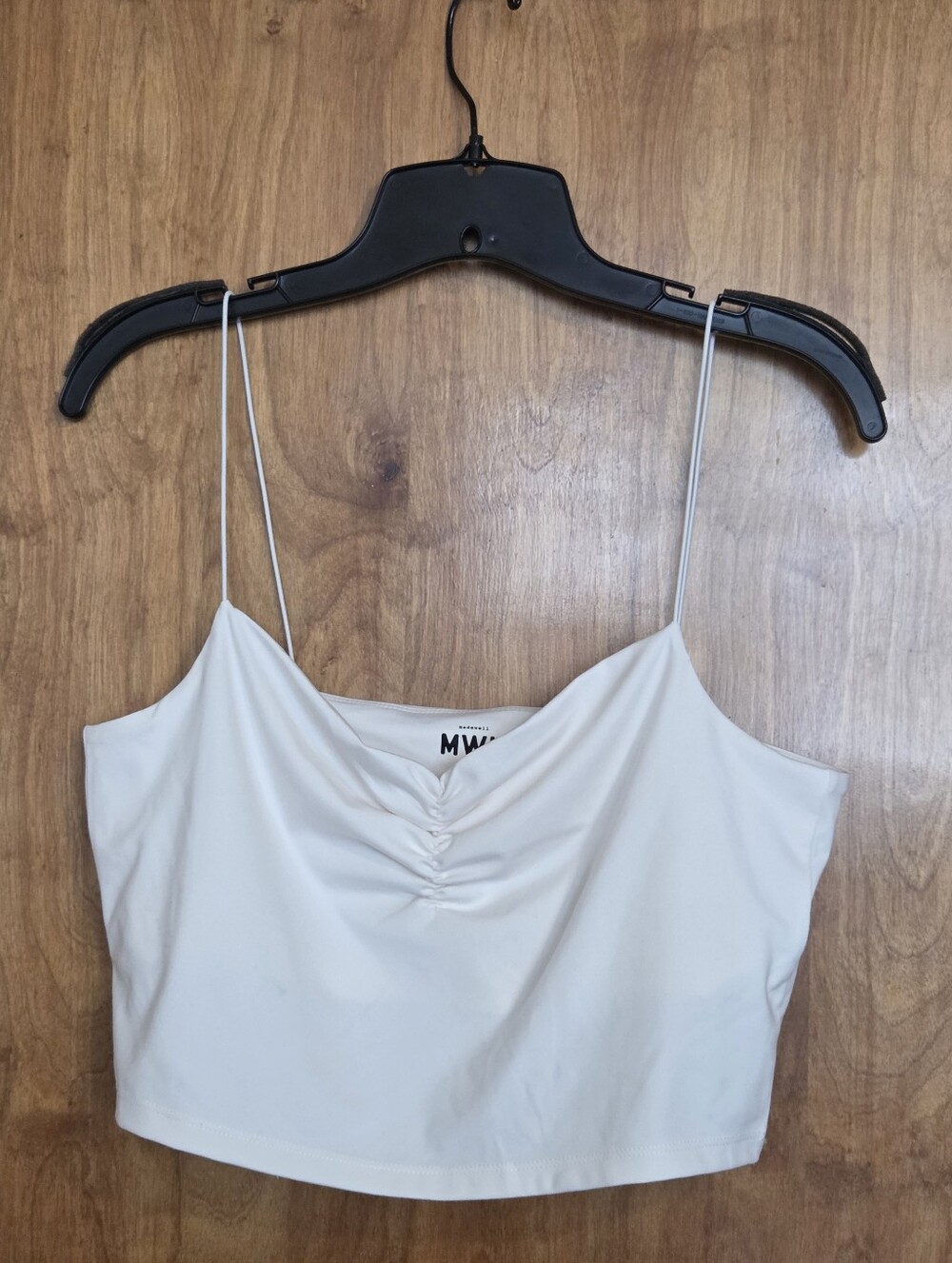 Madewell White Ruched Spaghetti Strap Crop Cami
